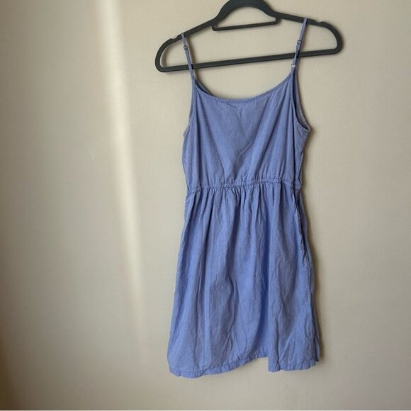 H&M Blue Button Down Sleeveless Spaghetti Strap Pocket Sundress Mini Size 6 - Picture 5 of 7